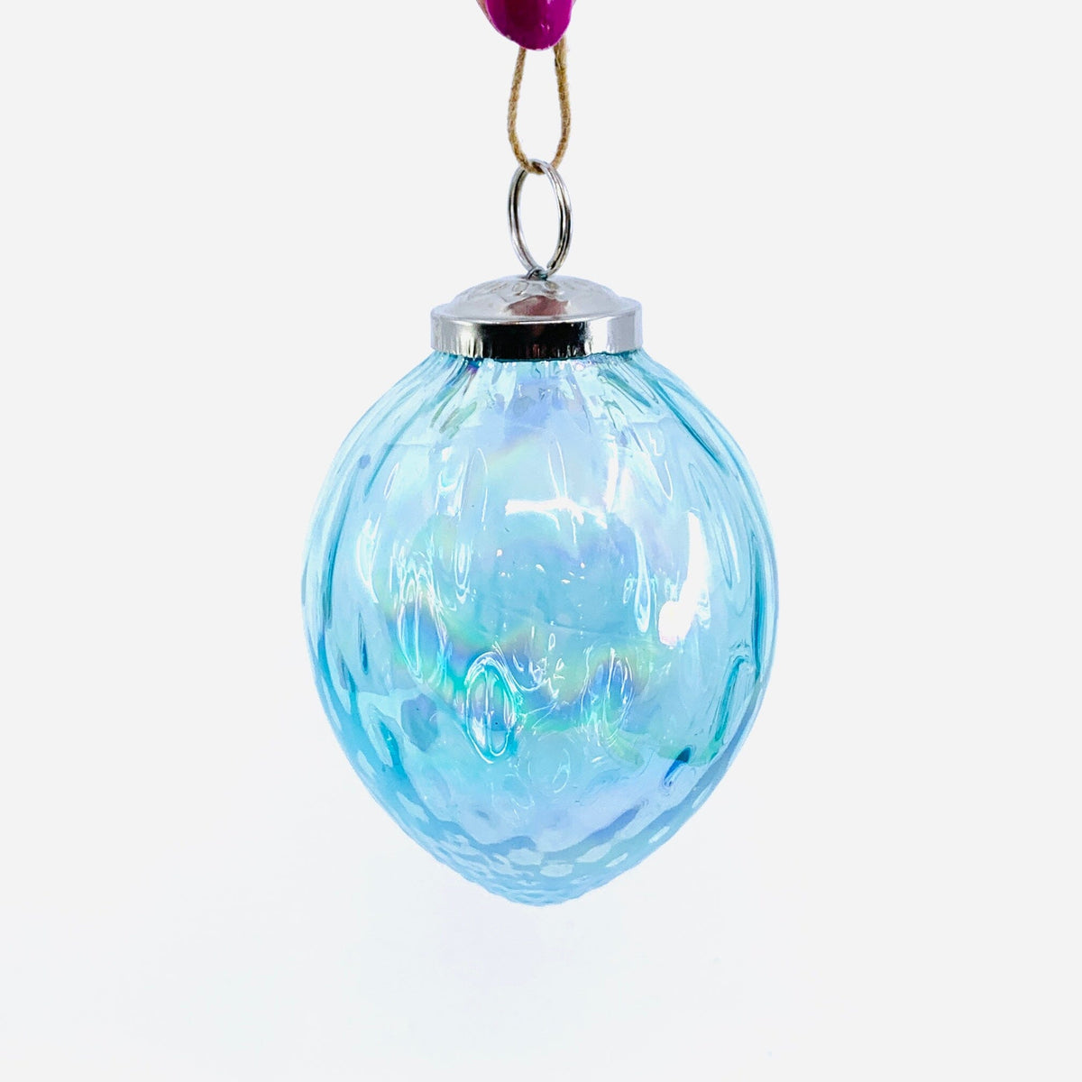 Optic Glass Oval Ornament, Aqua India House Brass 