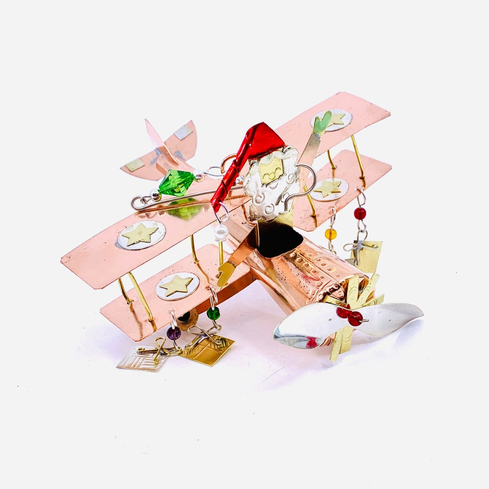 Mixed Metal Ornament, Biplane Santa 25 Miniature Pilgrim Imports 