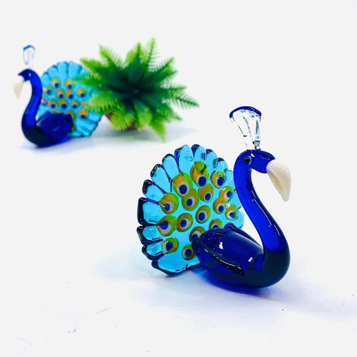 Glass Sitting Peacock Miniature Alex 