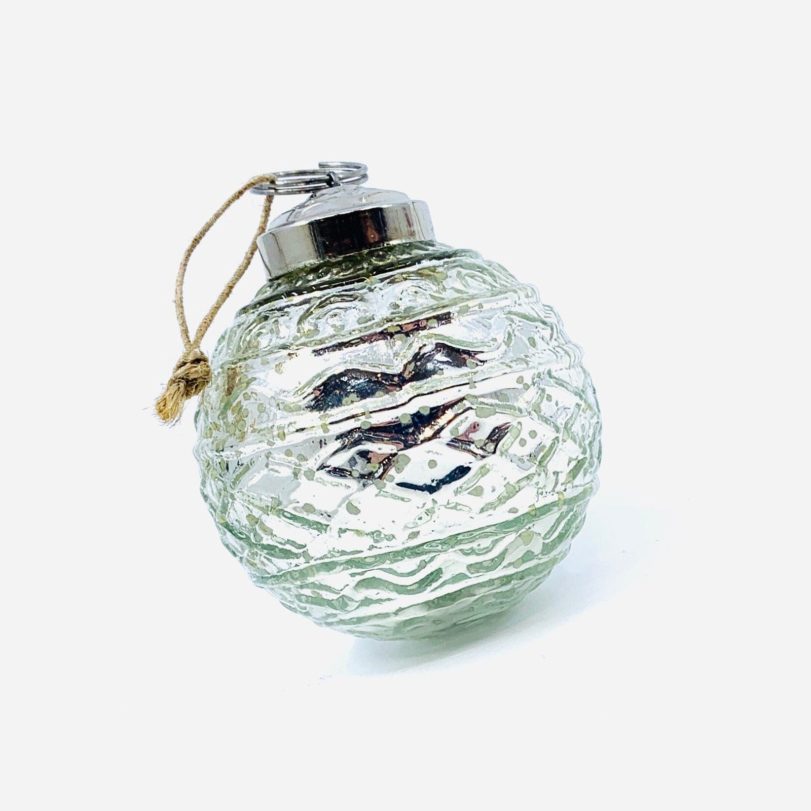Mercury Glass Embossed Ornament 13, Silver India House Brass 
