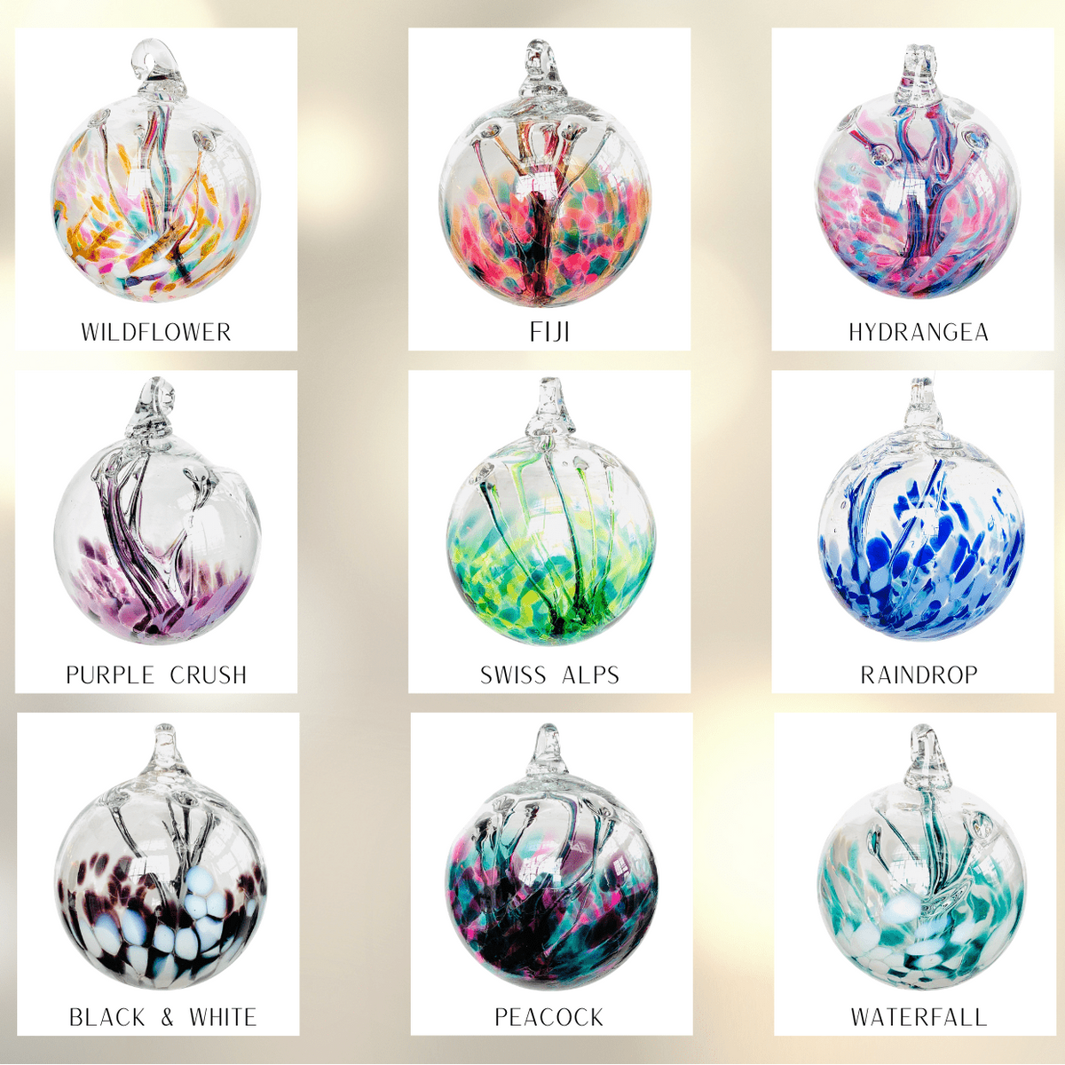 5" Wish Ball Ornament, Waterfall Wish Ball Luke Adams Glass Blowing Studio 