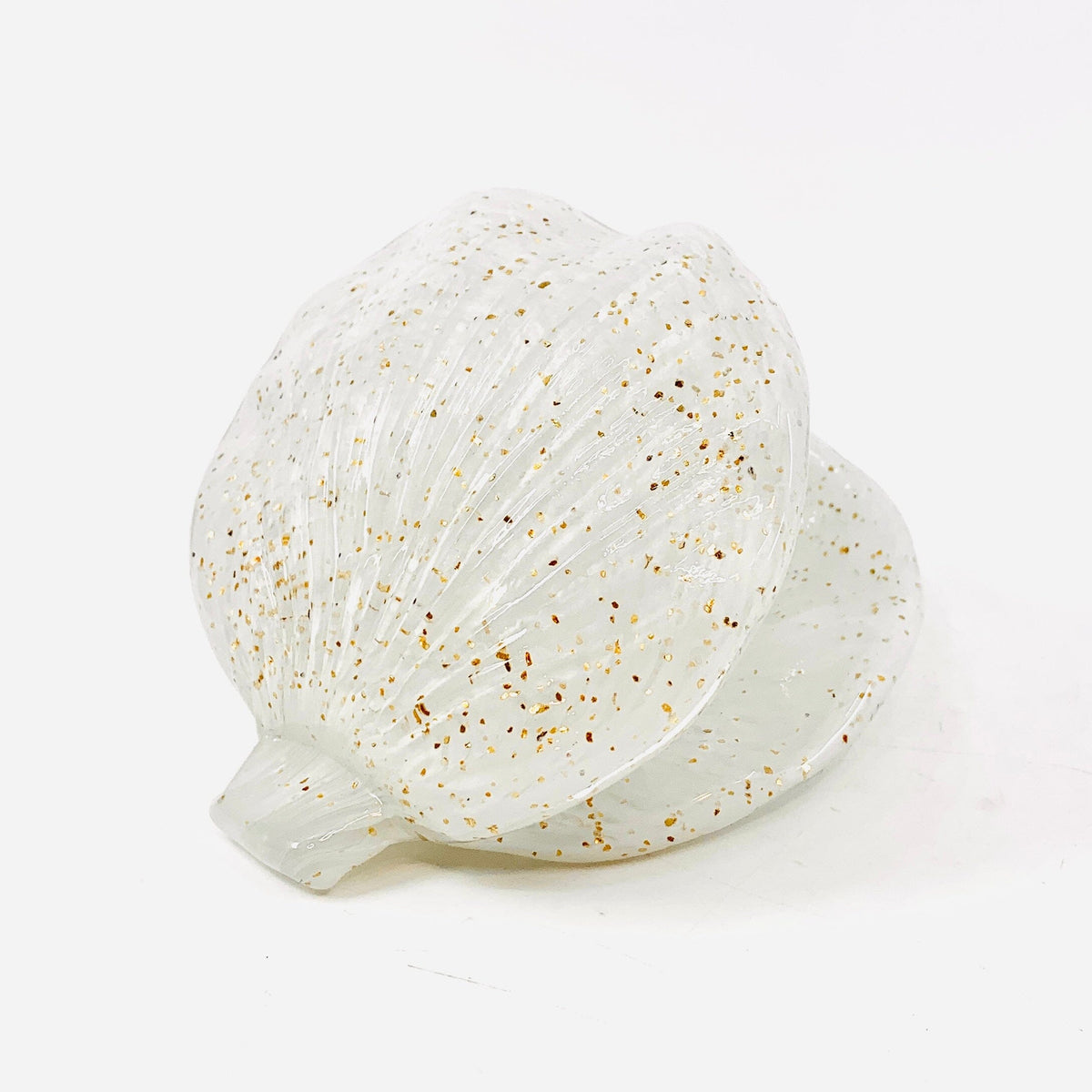 Glass Clam Shell, White with Gold Flecks Decor Beachcombers 
