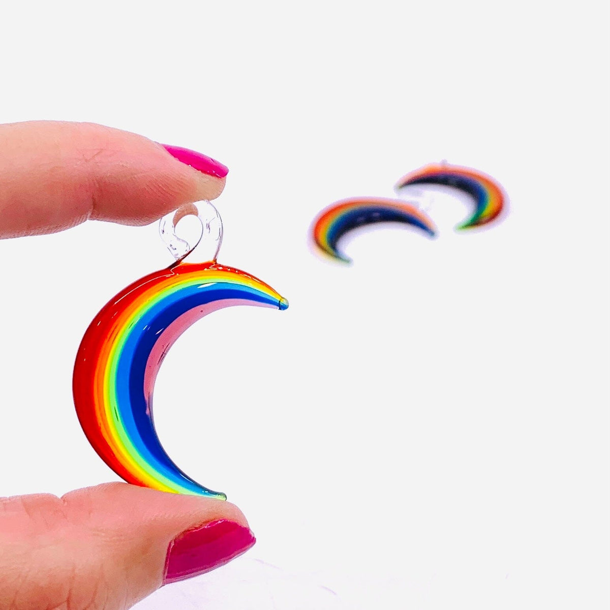 Tiny Glass Rainbow Crescent Ornament 99 Miniature - 