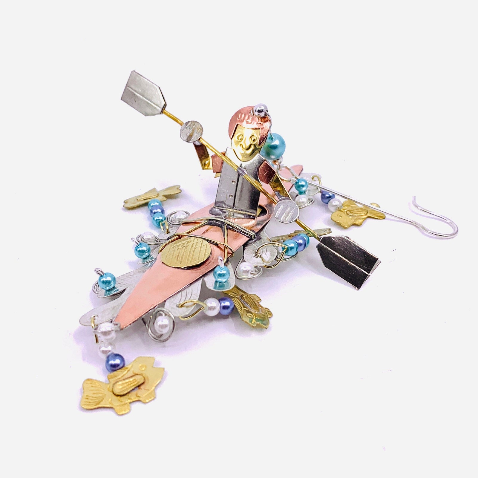Mixed Metal Ornament, Kayaker 17 Miniature Pilgrim Imports 