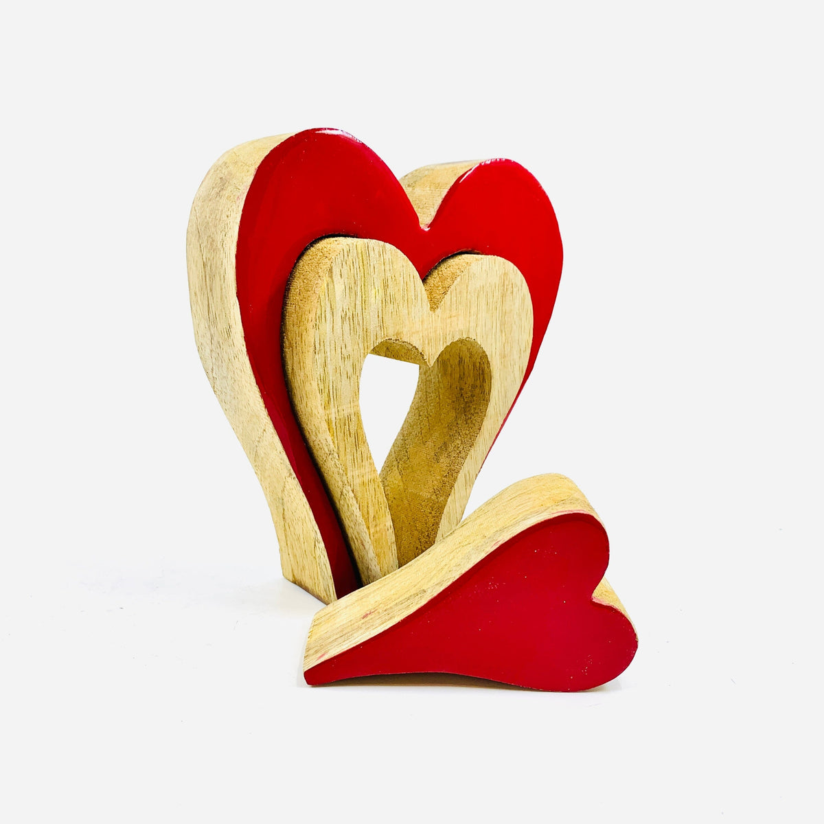 Red Enamel Triple Wooden Heart Décor KEL-TOY 