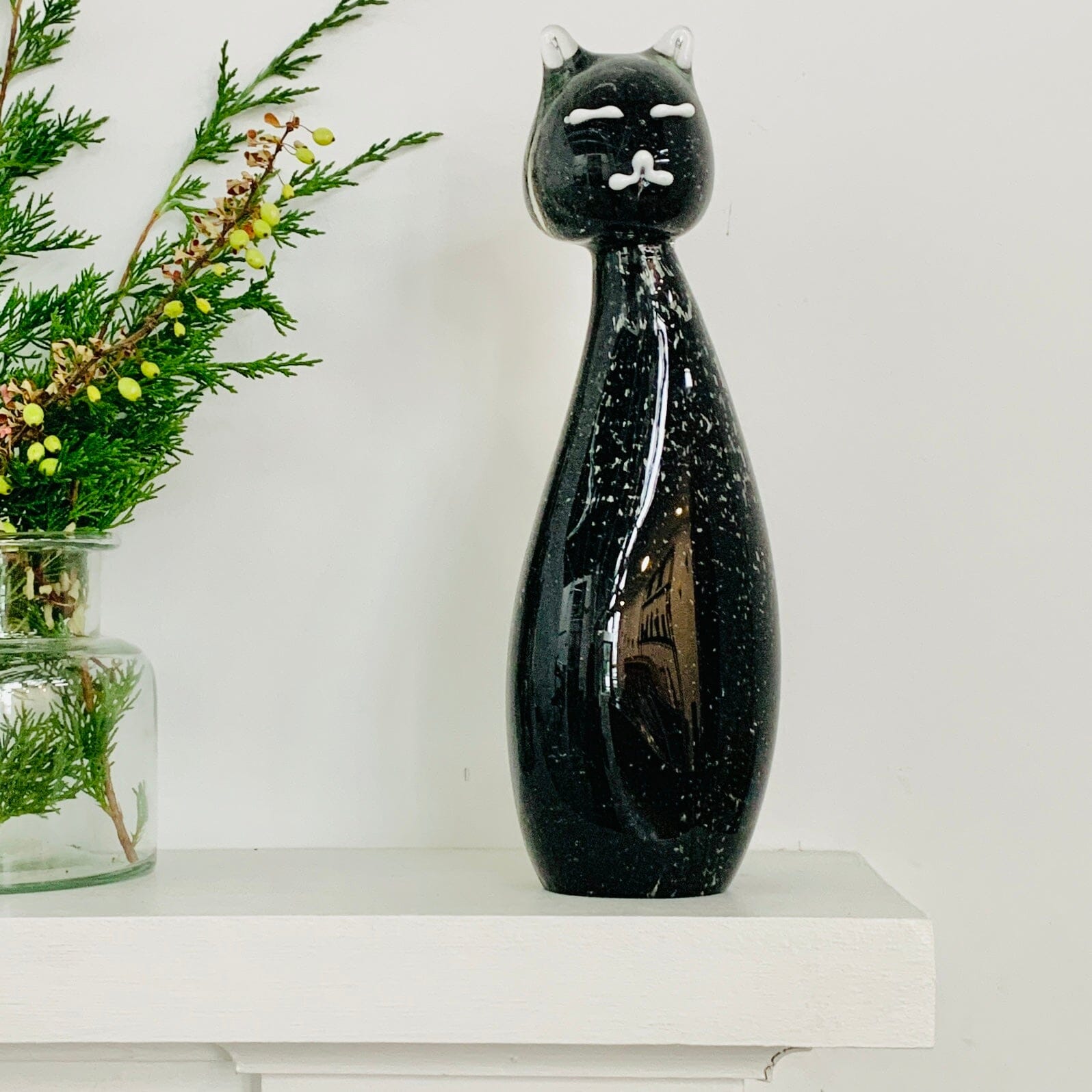 Sleek Black Cat Statue Diamond Star 