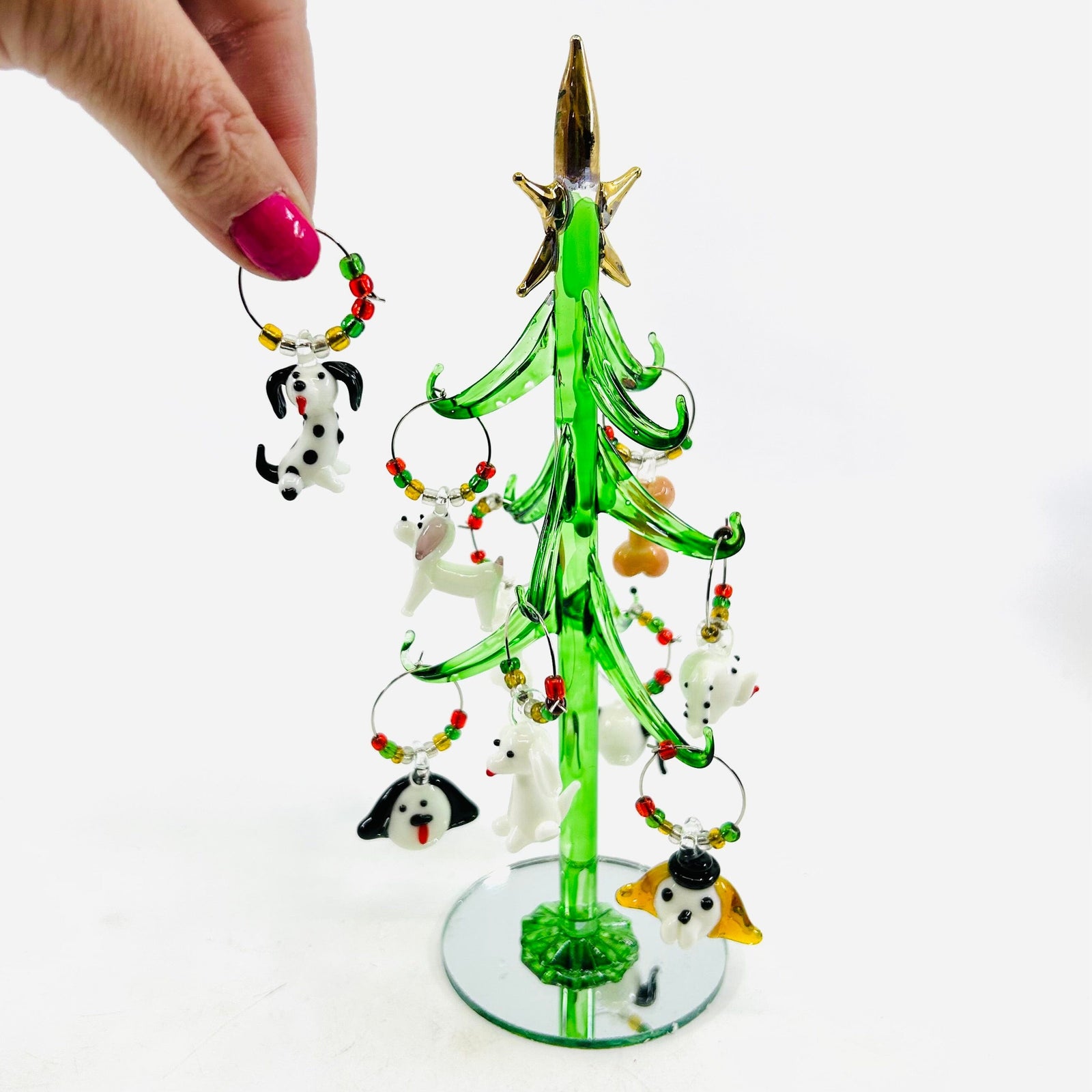Glass Dog Wine Charm Ornament Tree 22 Decor Gift Essentials 