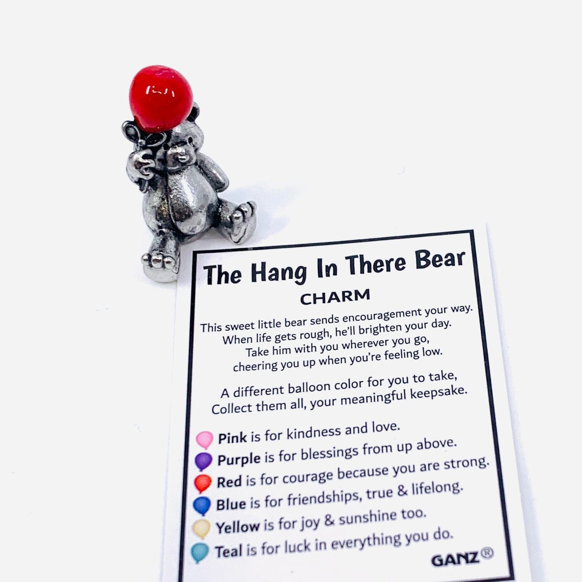 The Hang in There Bear Charm PT165 Miniature GANZ Red 