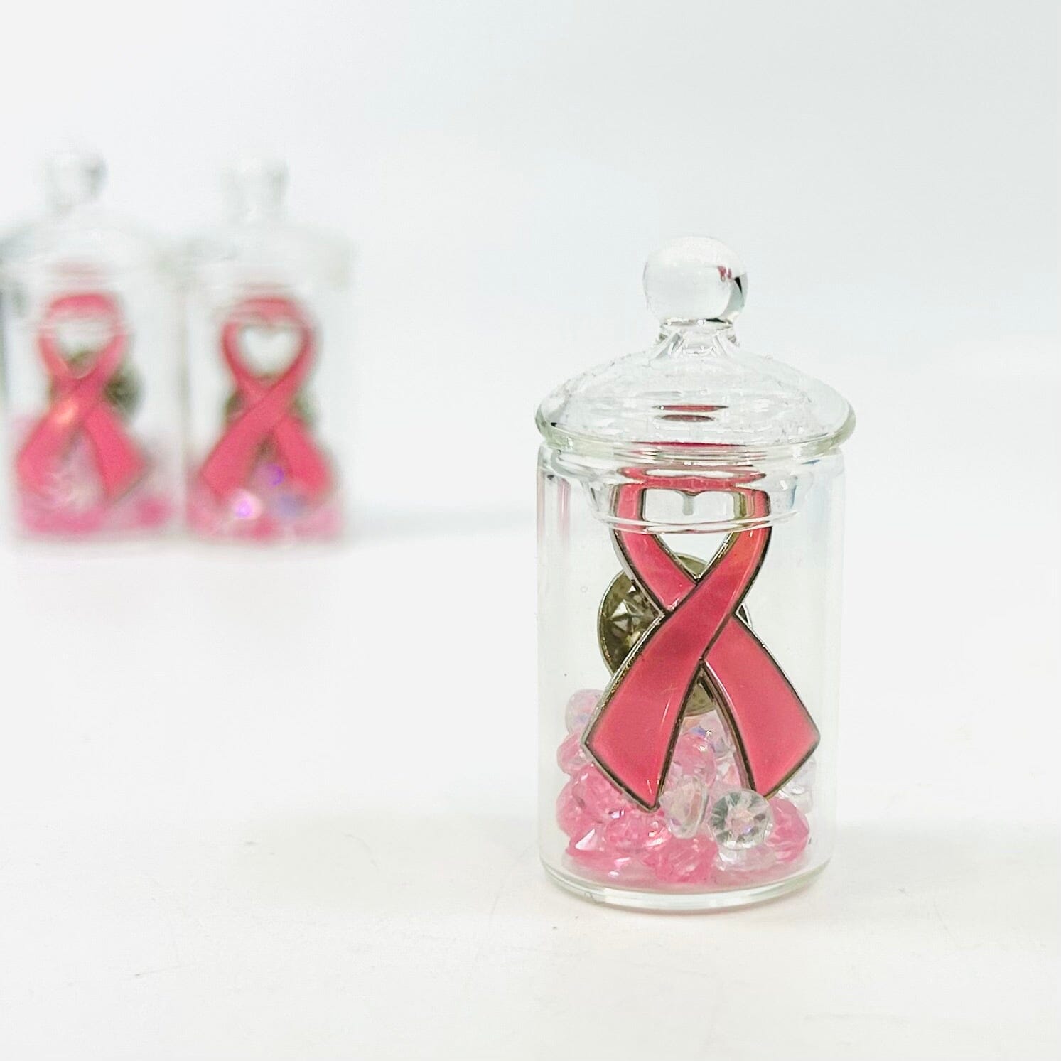 Breast Cancer Awareness, Tiniest Glass Ribbon Jar Miniature - 
