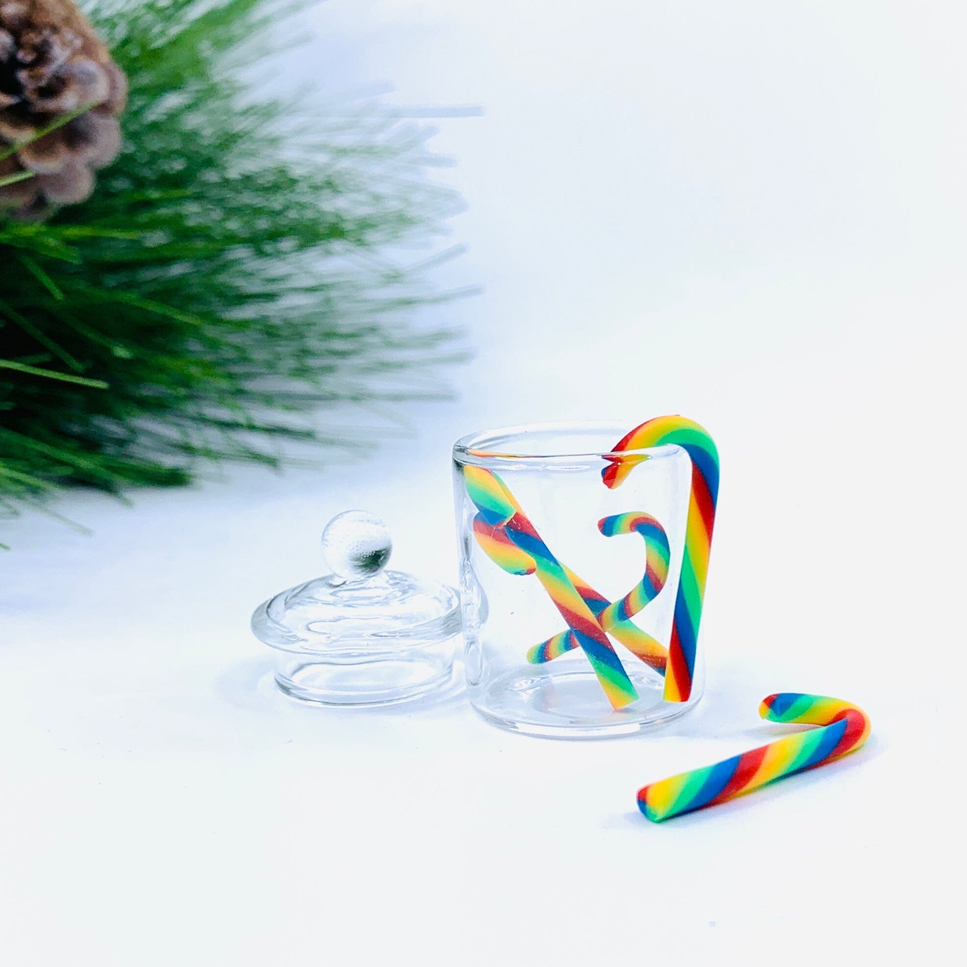 Tiniest Glass Jar of Rainbow Candy Canes Miniature - 