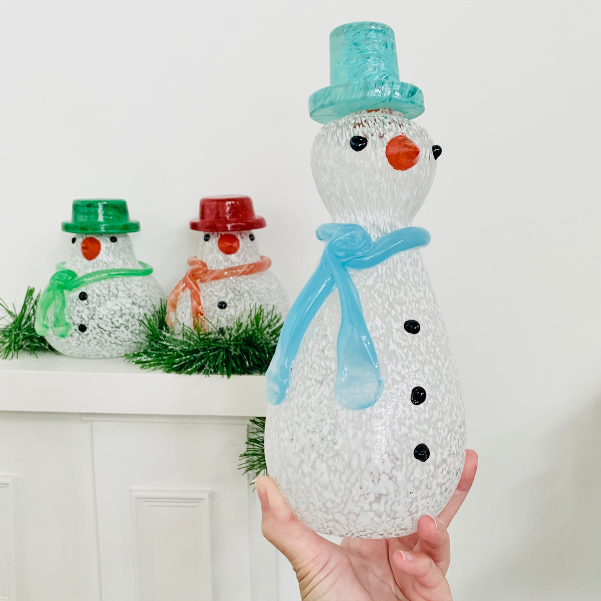 Blown Glass Snowman - Blue Scarf