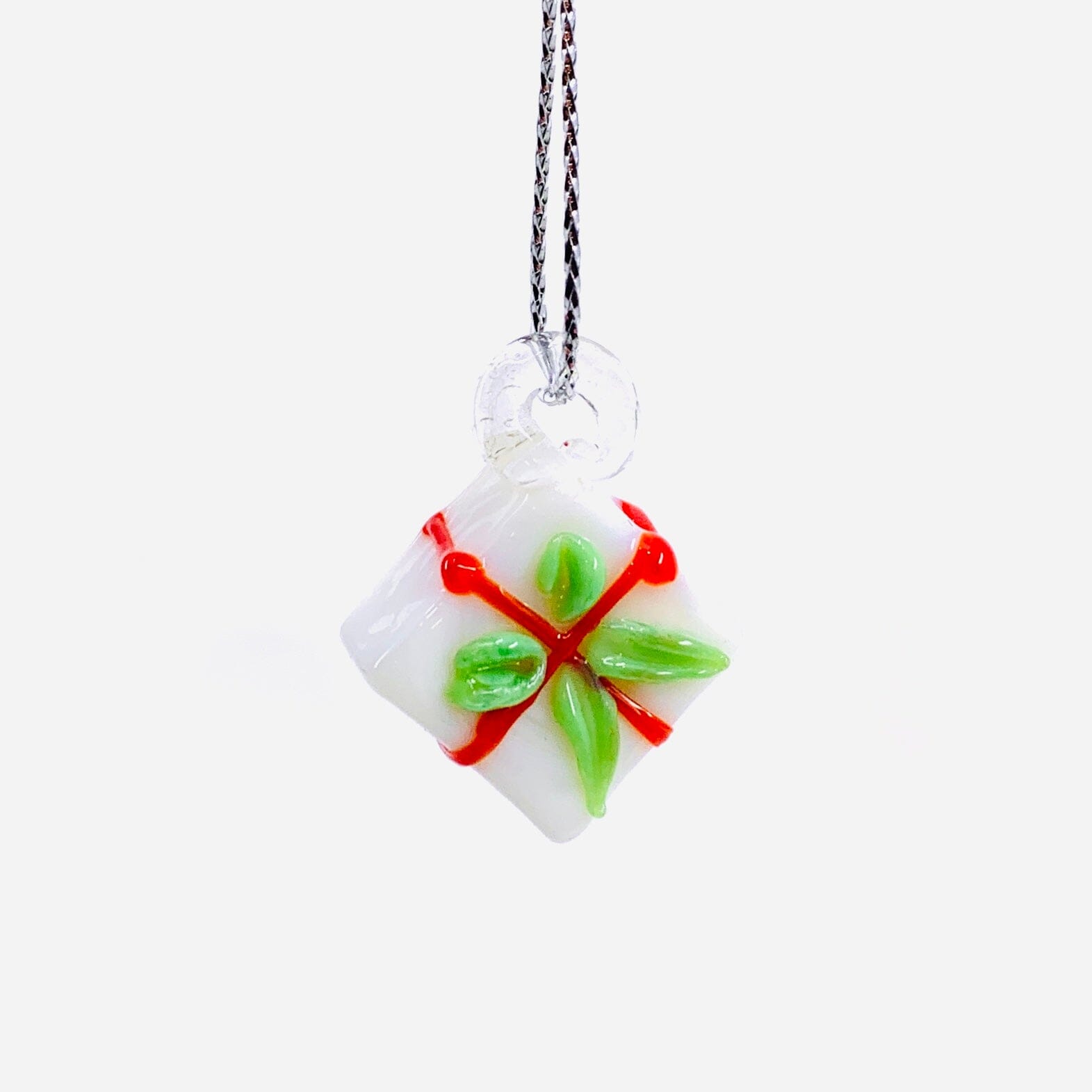Tiny Glass White Present Ornament - 