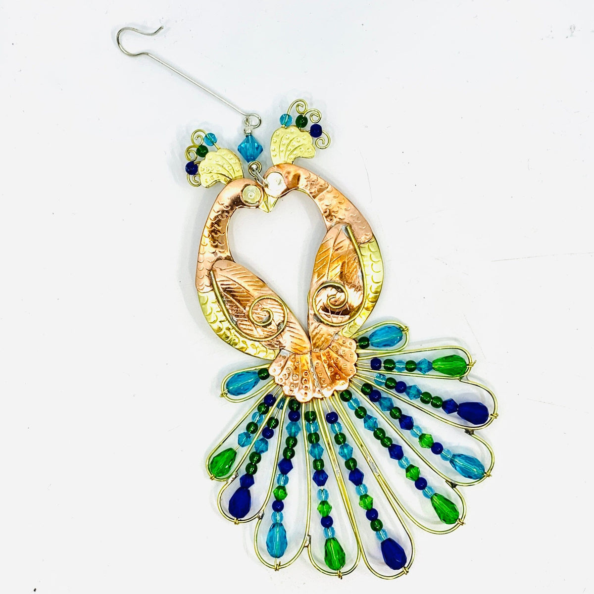 Mixed Metal Ornament, Peacock Love Miniature Pilgrim Imports 
