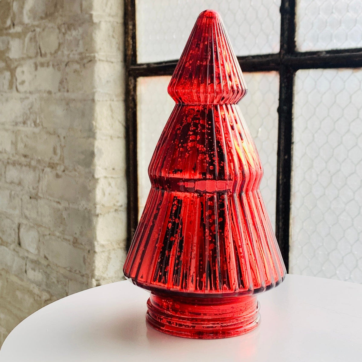 Mercury Glass Ribbed Tree 2, Red Diamond Star 