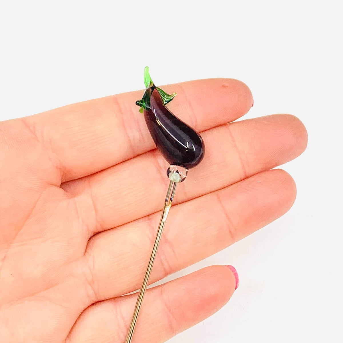 Tiny Glass Animal Garden Stake 11, Eggplant