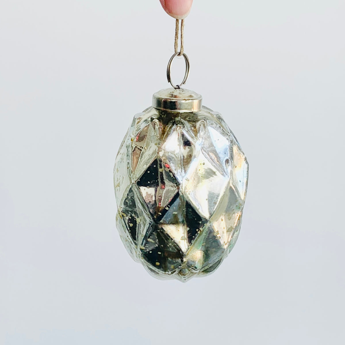 Glass Faceted Oval Ornament 55, Silver