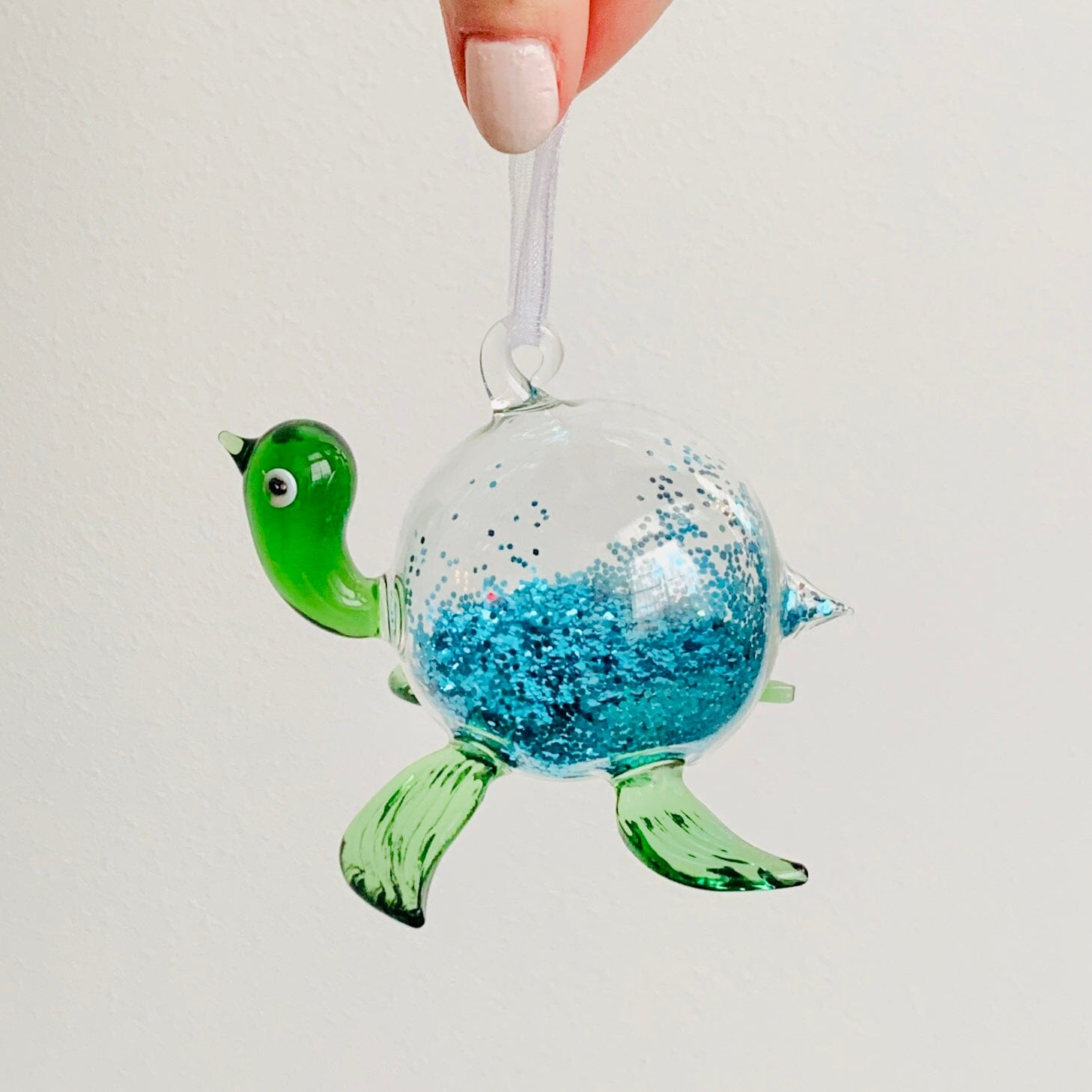 Blue Glitter Glass Sea turtle Ornament Decor Beachcombers 