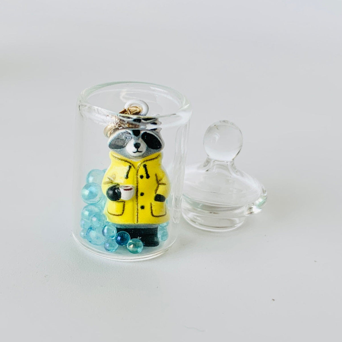 Tiny Rainy Day Raccoon Jar Miniature - 