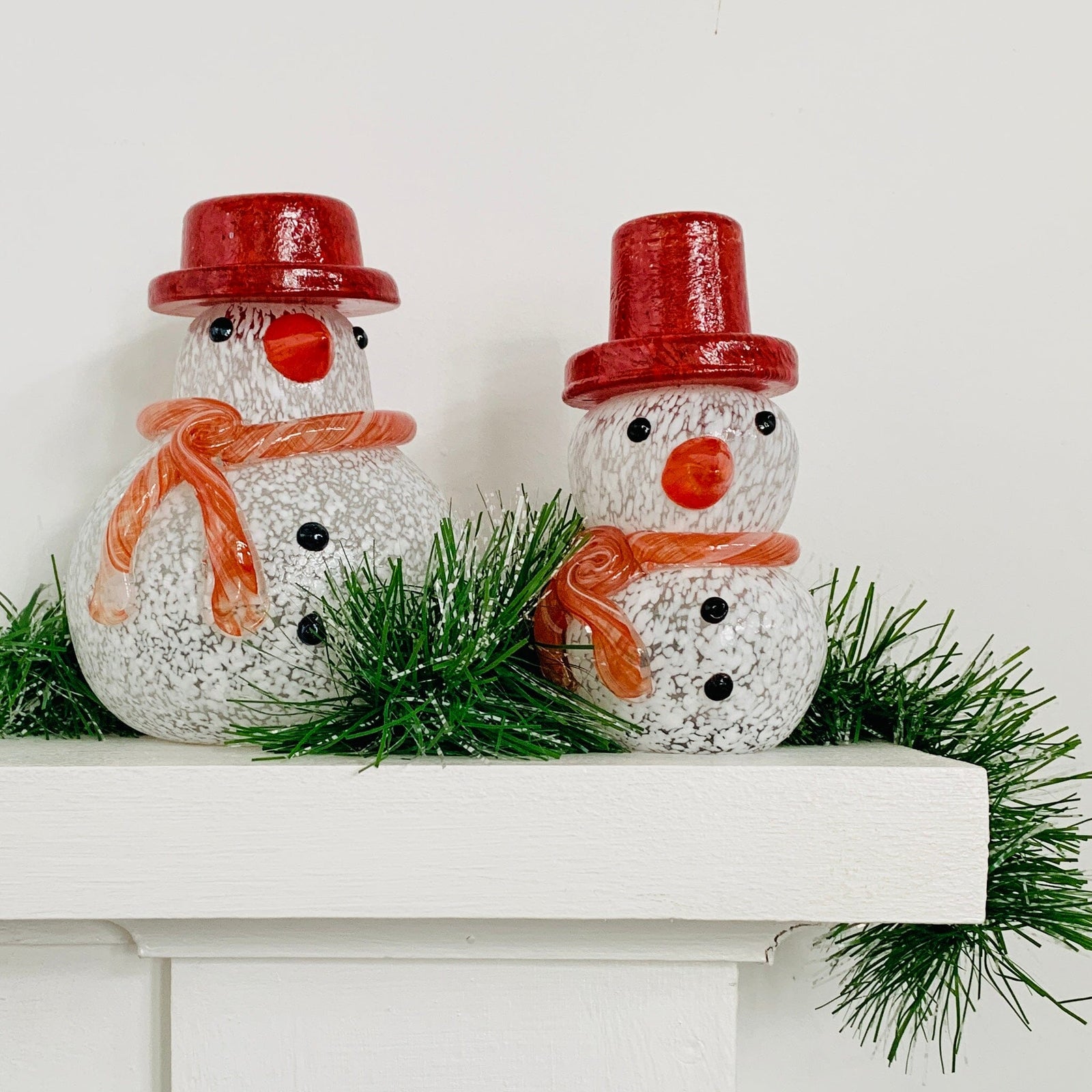 Blown Glass Snowman - Red Scarf Diamond Star Medium 