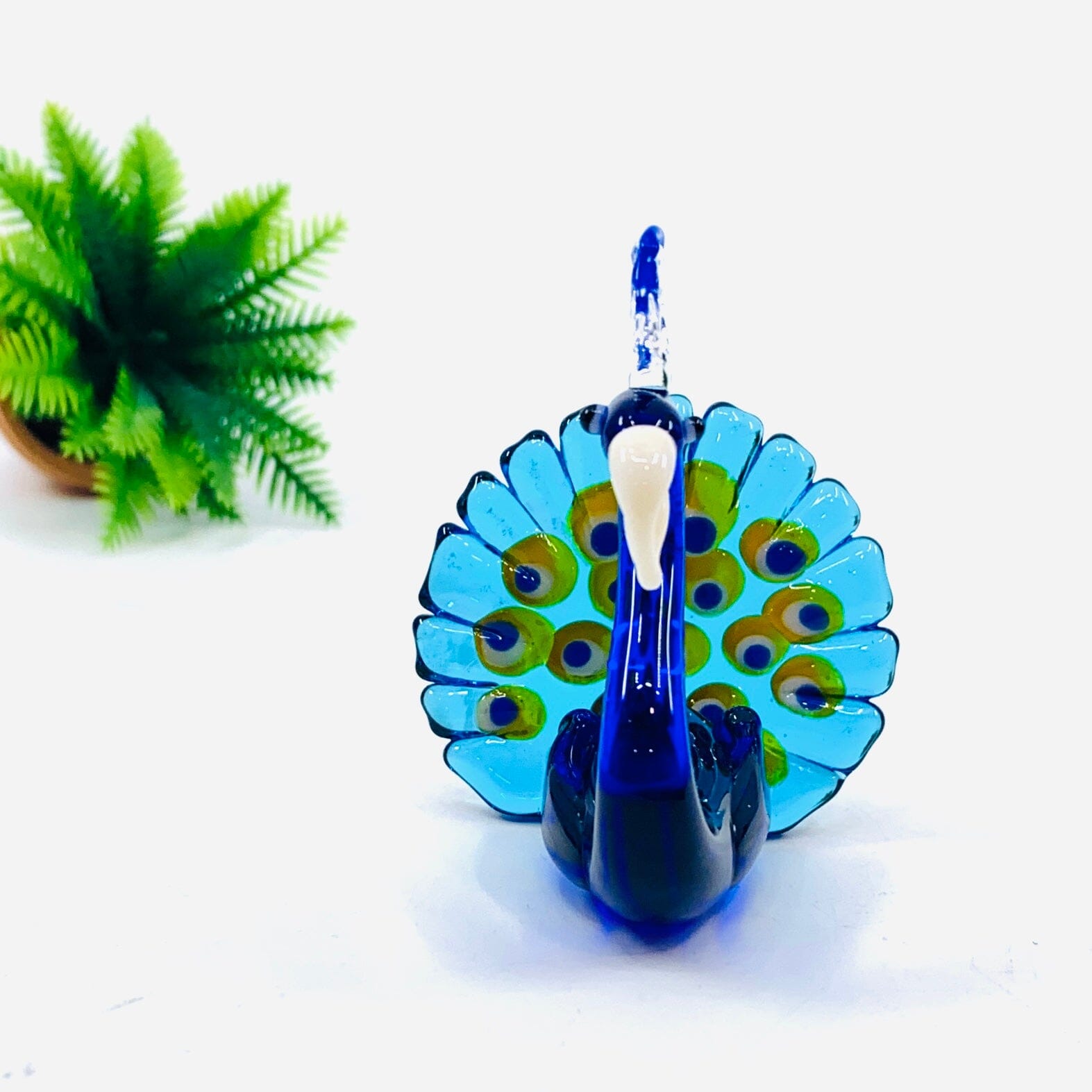 Glass Sitting Peacock Miniature Alex 