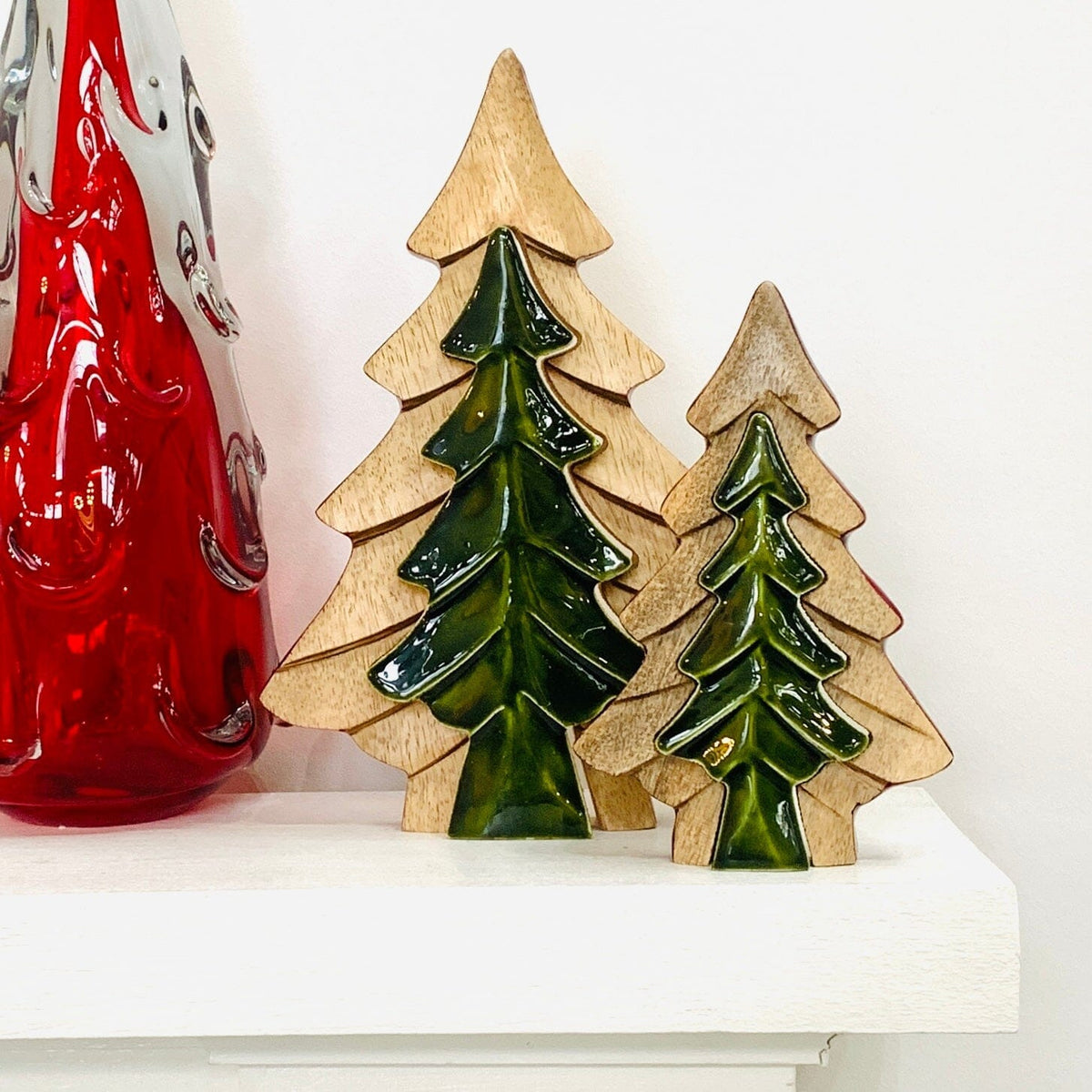 Green Enamel Wooden Tree Décor, Small Oak Street 