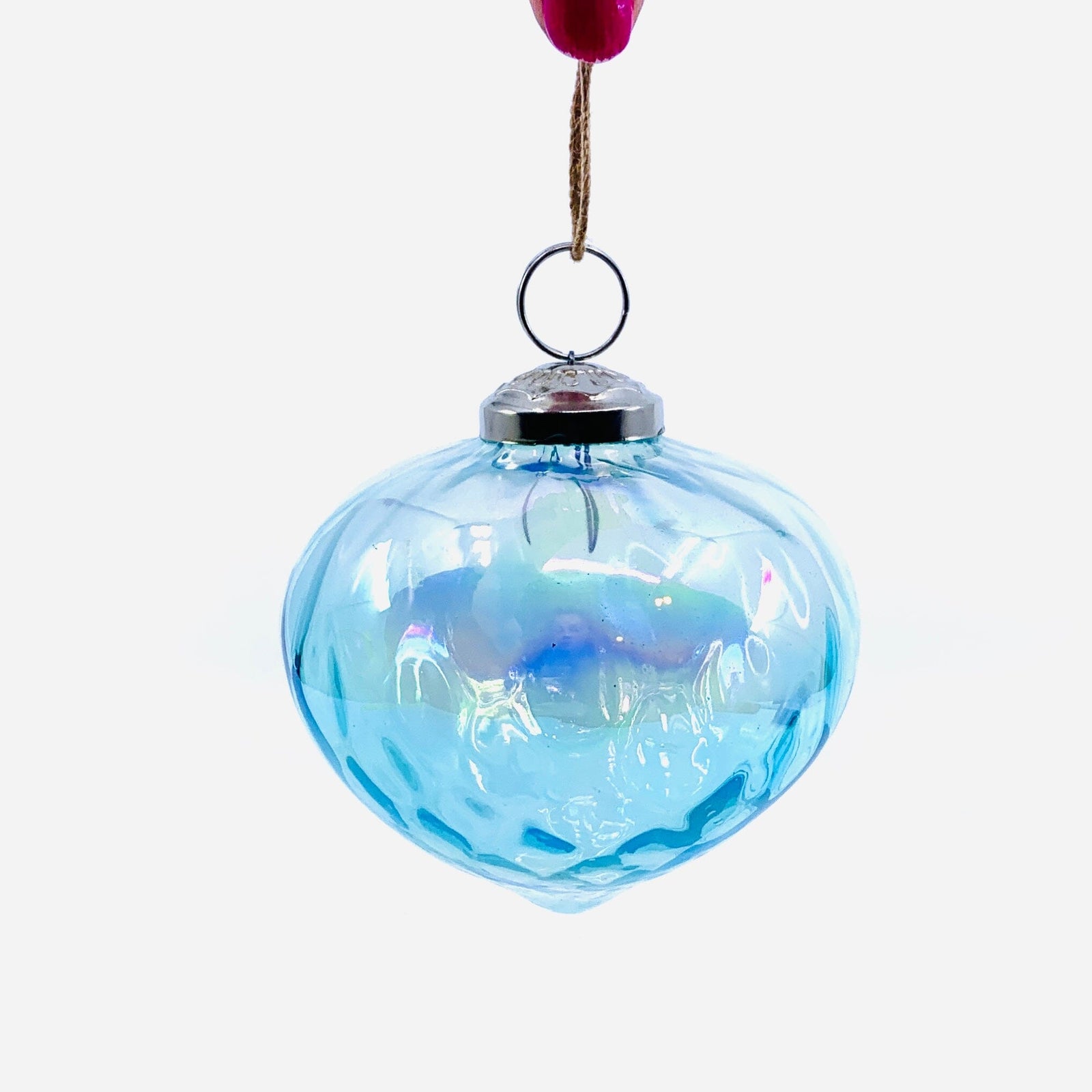 Optic Glass Diamond Ornament, Aqua India House Brass 