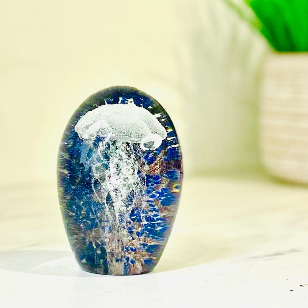 Dome Glow in The Dark Jellyfish Paperweight 11, Blue Sparkle Decor Chesapeake Bay 