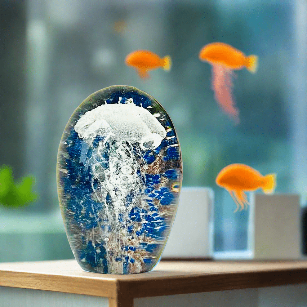 Dome Glow in The Dark Jellyfish Paperweight 11, Blue Sparkle Decor Chesapeake Bay 