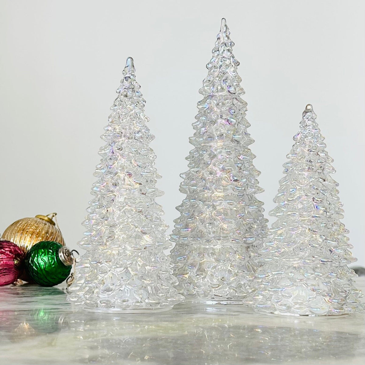 Iridescent Blown Glass Light Up Tree Diamond Star 