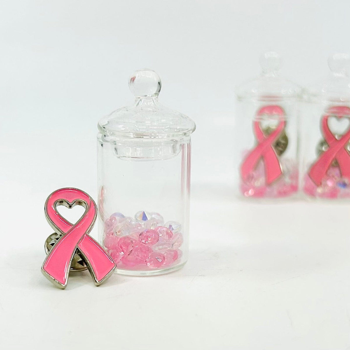 Breast Cancer Awareness, Tiniest Glass Ribbon Jar Miniature - 