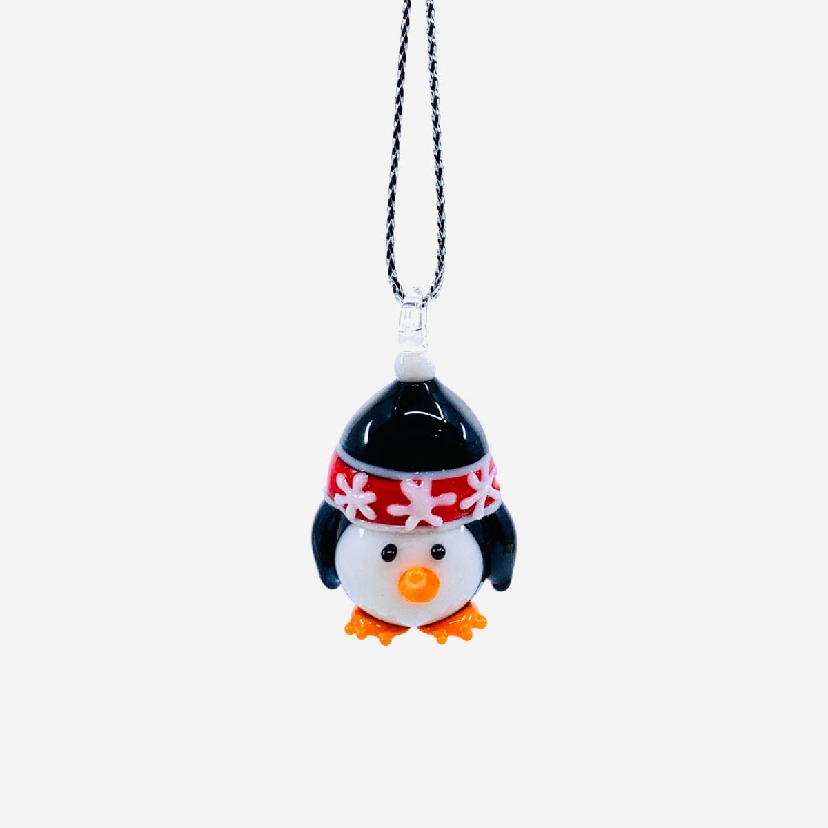 Tiny Glass Penguin Ornament, Black Hat - 