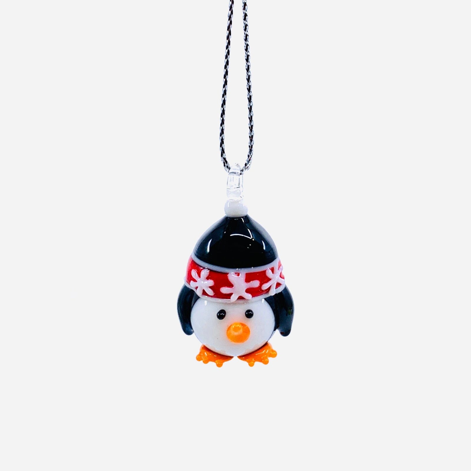 Tiny Glass Penguin Ornament, Black Hat - 