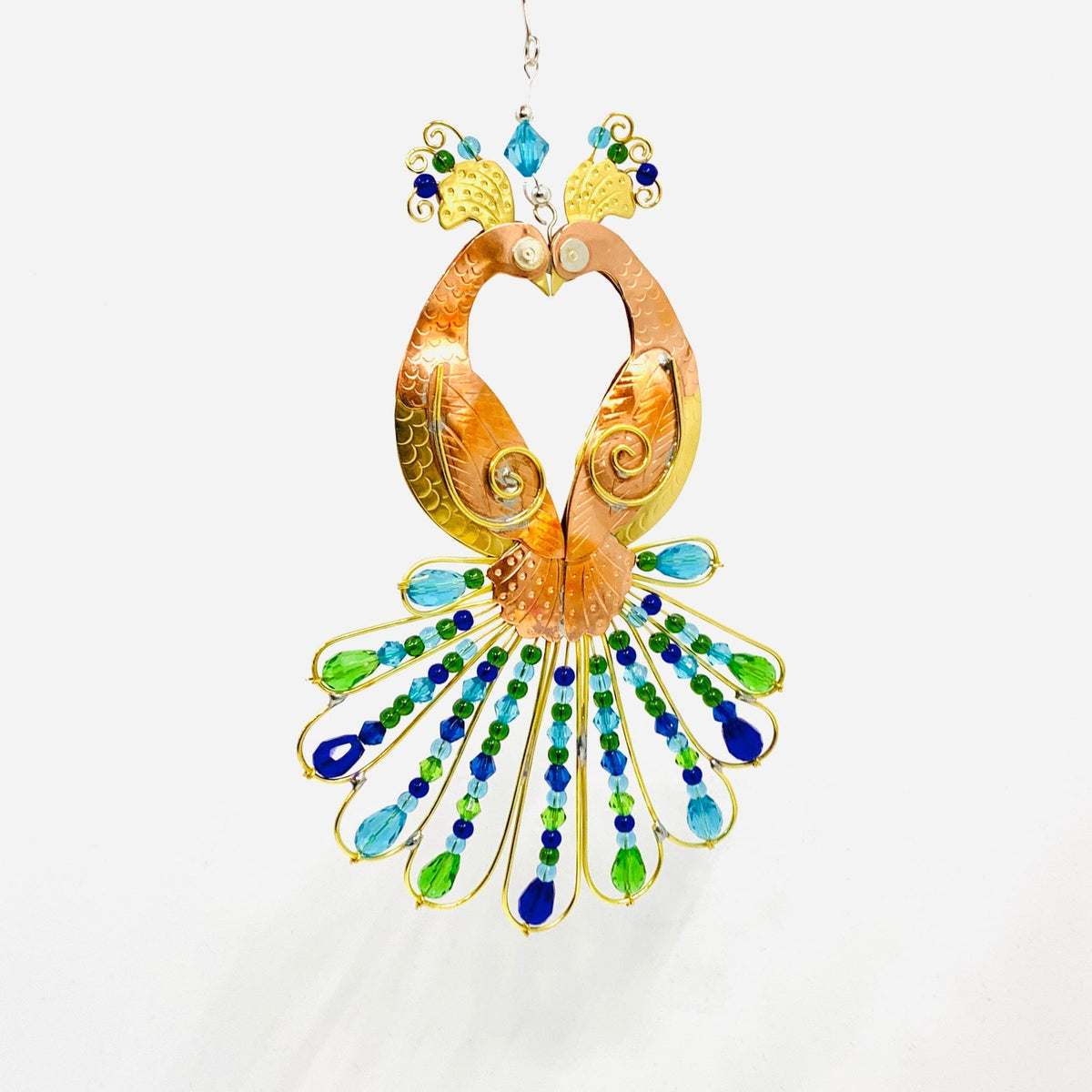 Mixed Metal Ornament, Peacock Love Miniature Pilgrim Imports 