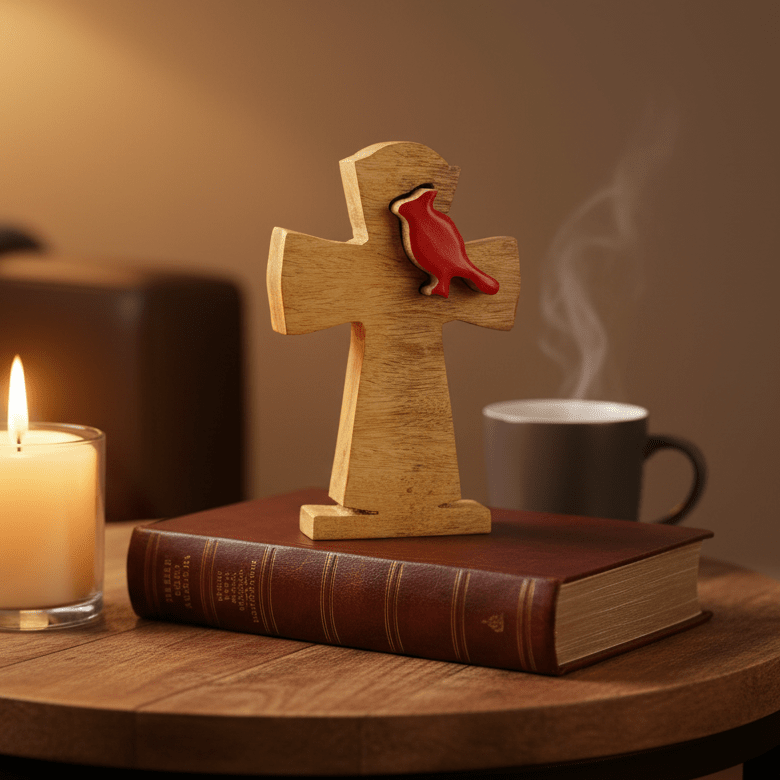 Red Enamel Wooden Cardinal KEL-TOY 