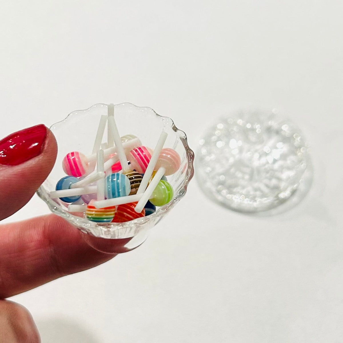 Tiny Glass Candy Dish of Lollipops Miniature - 
