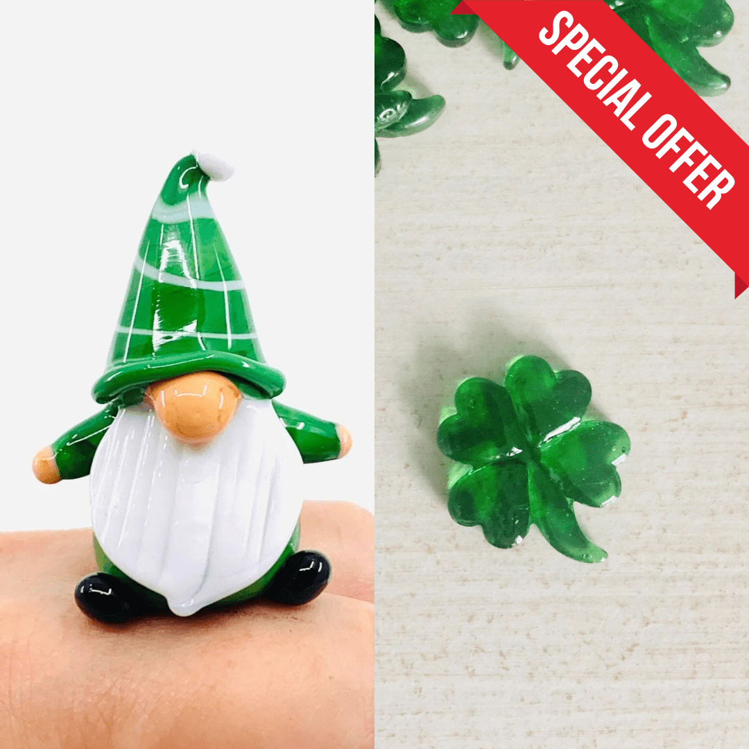 Everyday Glass Gnome & Lucky Clover set Miniature Luke Adams Glass Blowing Studio 
