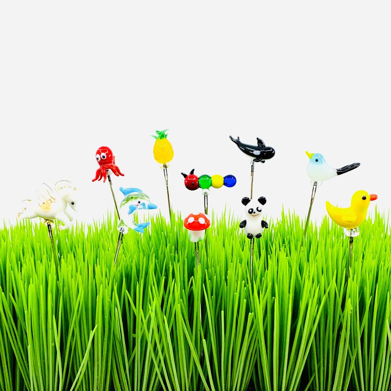 Tiny Glass Animal Garden Stake 13, Blue Bird Decor - 