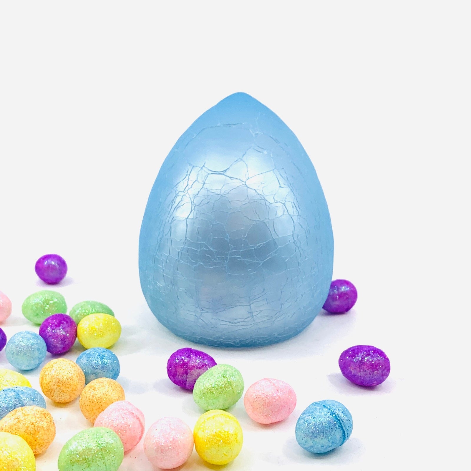 Blown Crackle Eggs, Opaque Blue Diamond Star 