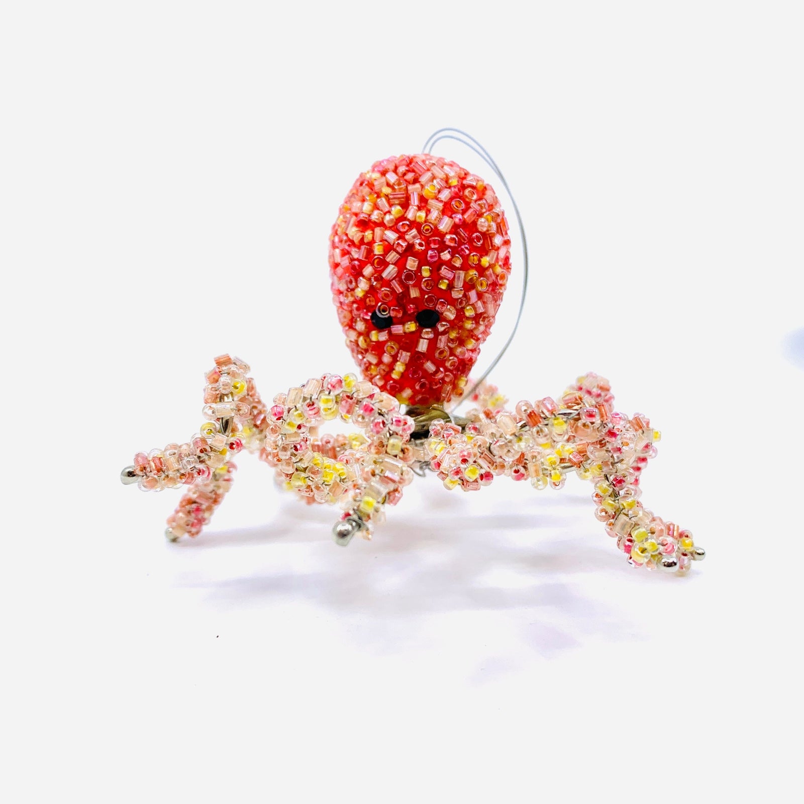 Glass Bead Octopus Ornament, Coral Miniature C&F Enterprises 