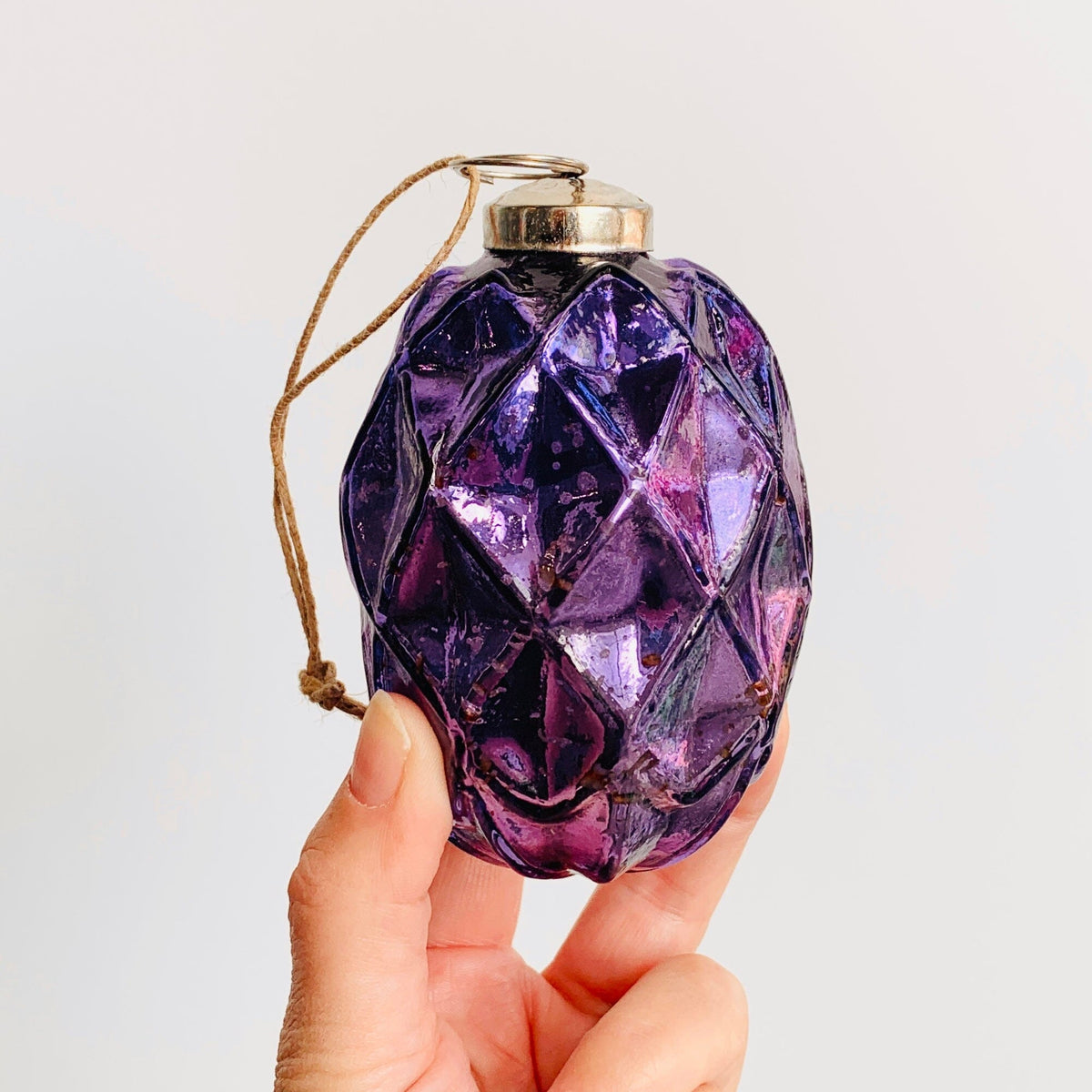 Glass Faceted Oval Ornament 19, Purple Ornament India House Brass 