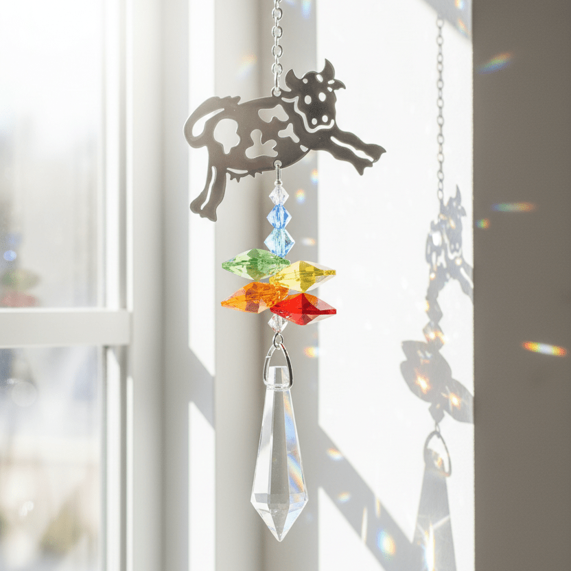 Crystal Fantasy Cow Suncatcher, 9 Woodstock Chimes 
