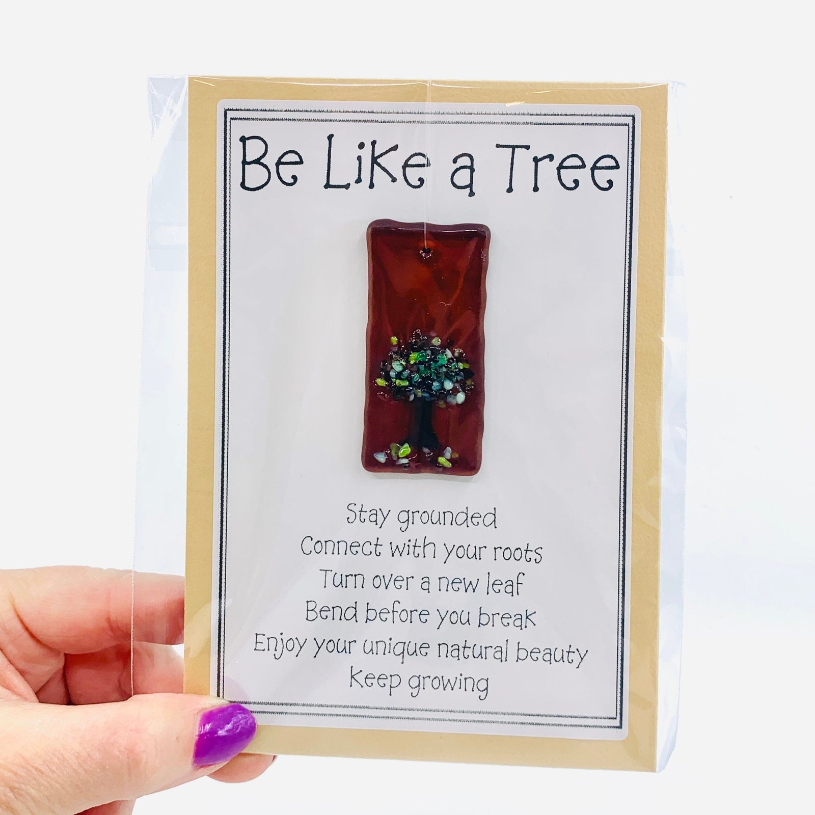 Fused Glass "Be Like a Tree” Suncatcher 33 Decor Glimmer Glass Gifts 