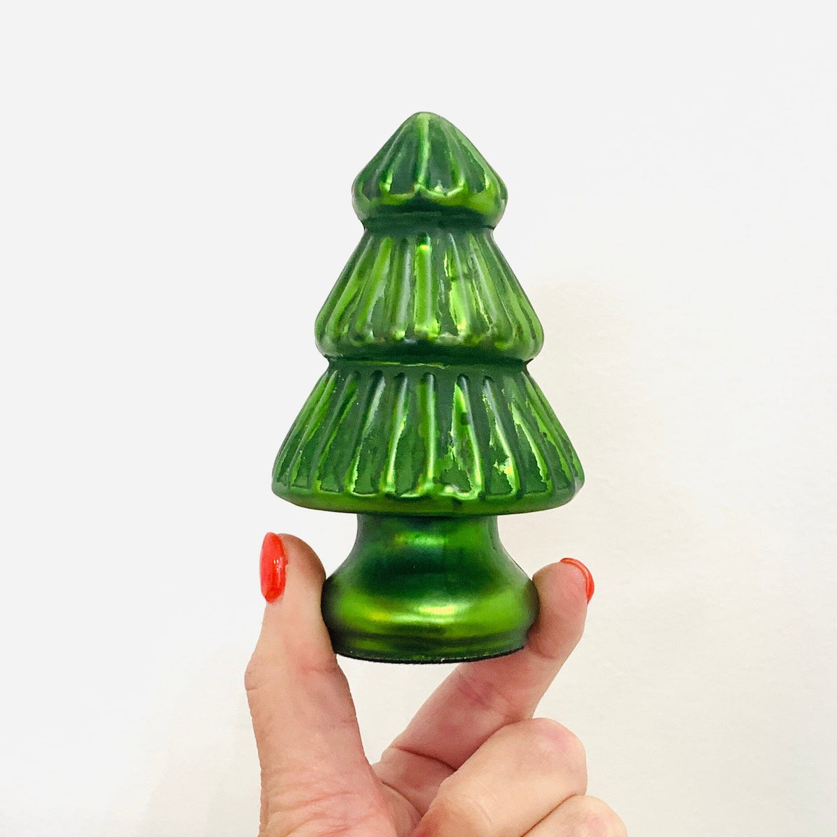 Glass Holiday 4" Tree, Green Diamond Star 