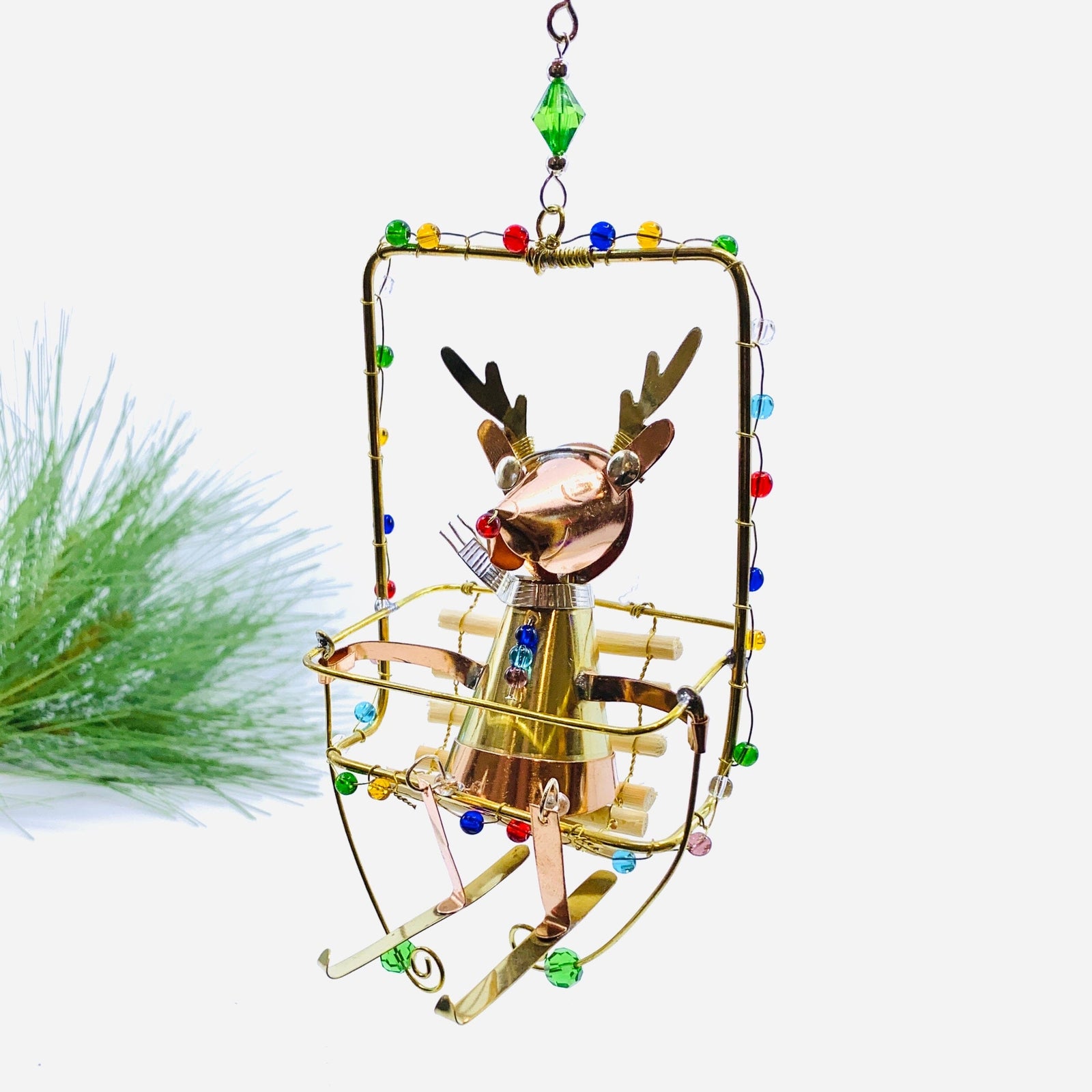 Mixed Metal Ornament, Ski Lift Reindeer 4 Ornament Pilgrim Imports 