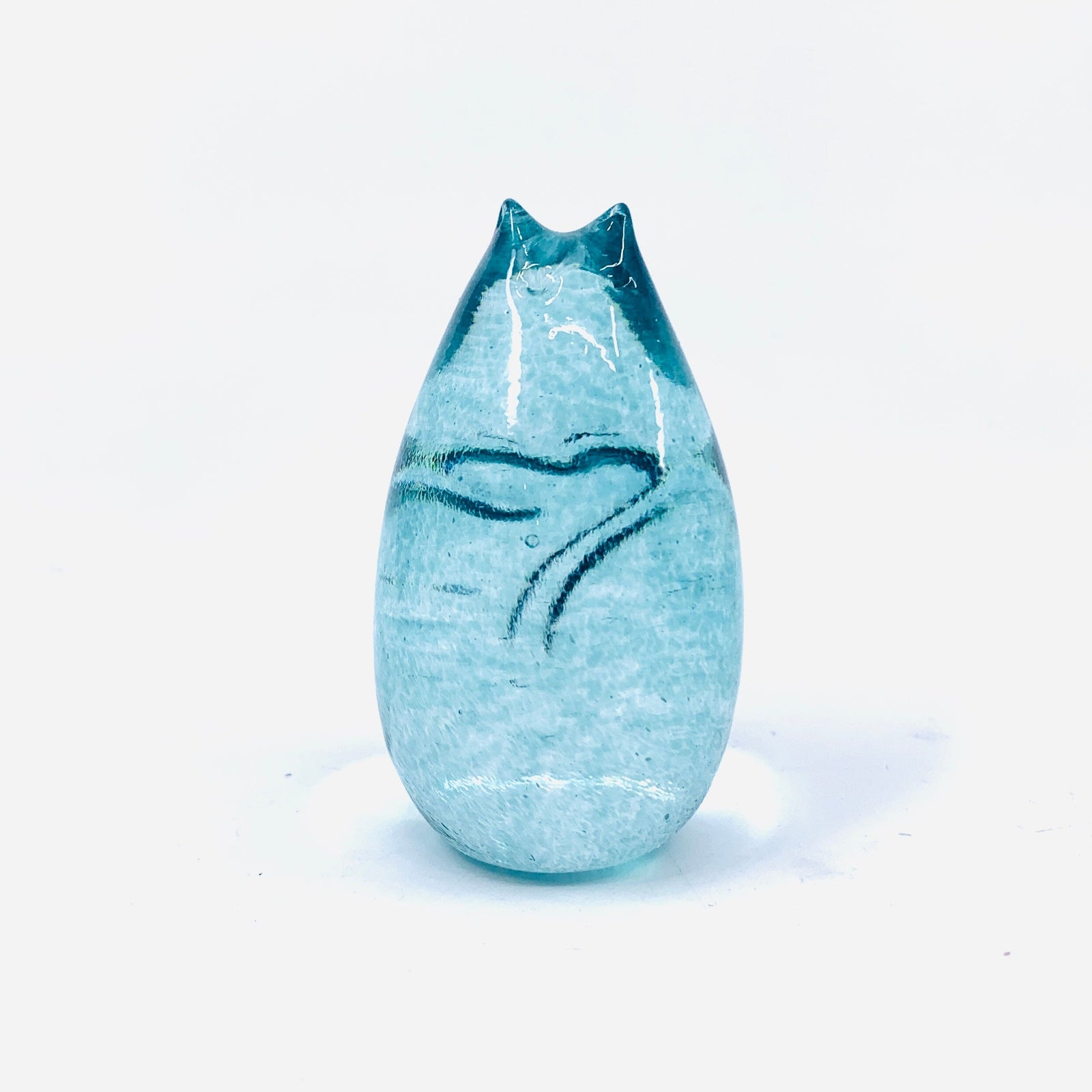 Little Glass Love Cat, Teal Miniature Henrietta Glass 