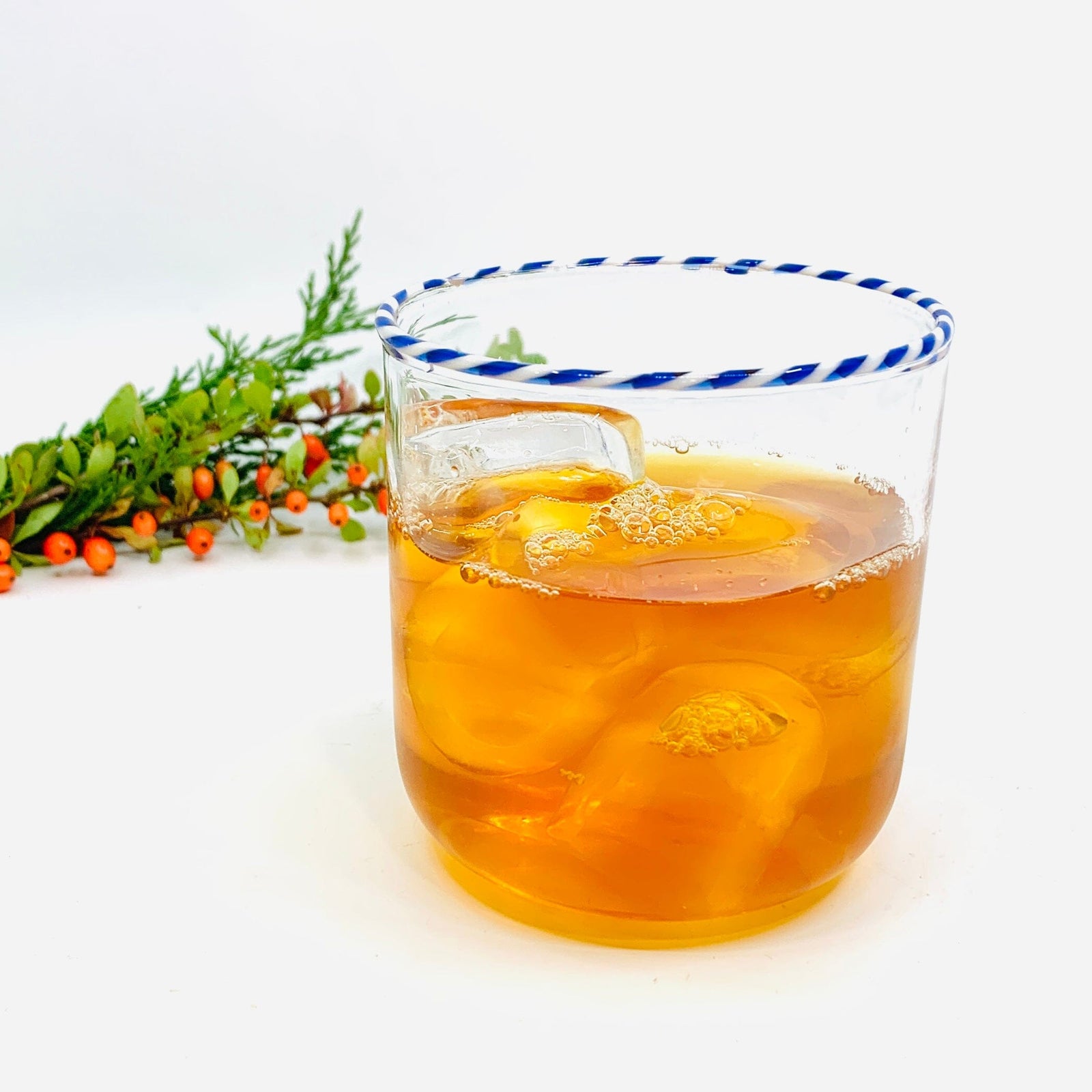 Candy Cane Rim Glass, Blue Decor Creative Co-Op 