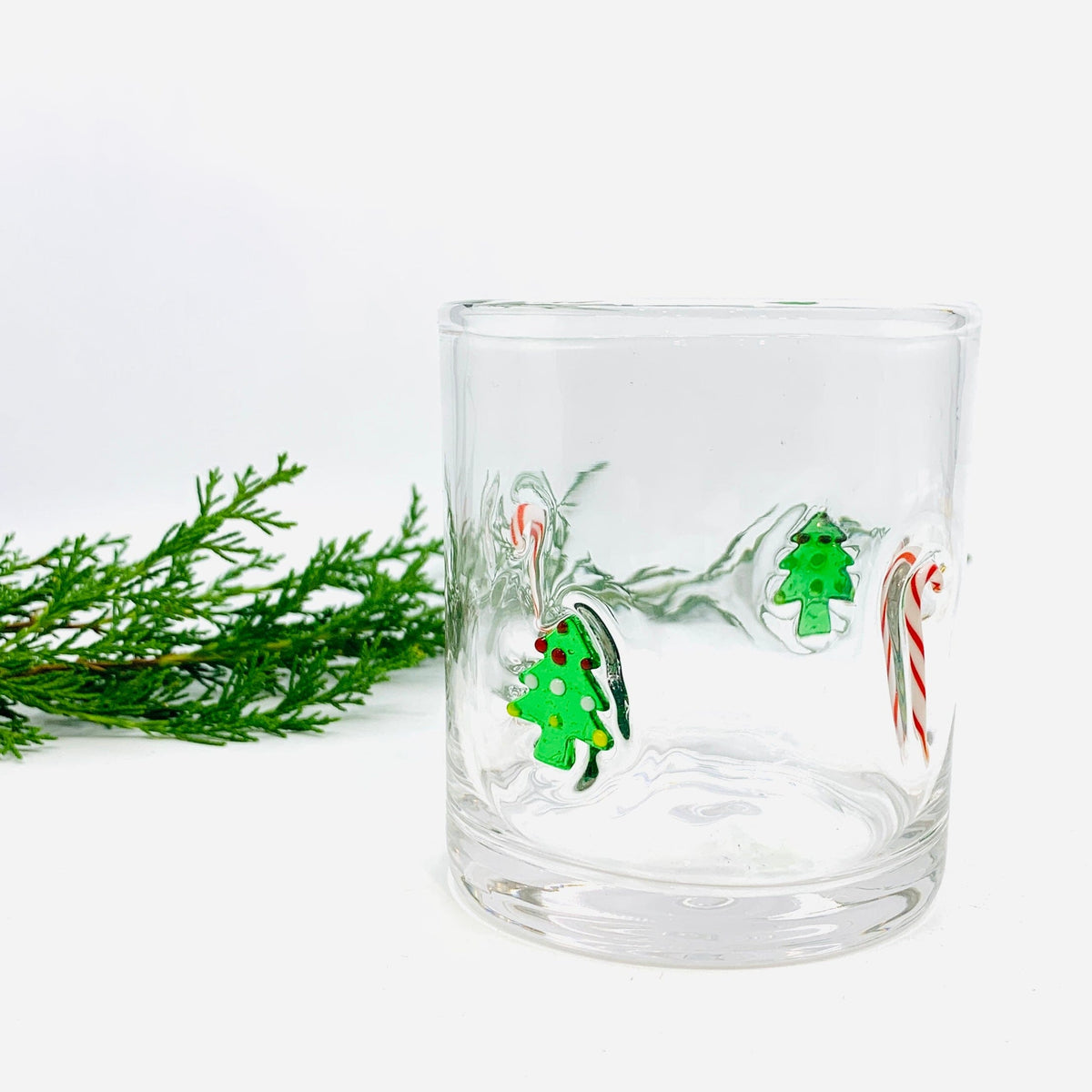 Christmas Tree and Candy Cane Double Old Fashioned Glass Decor Tag 