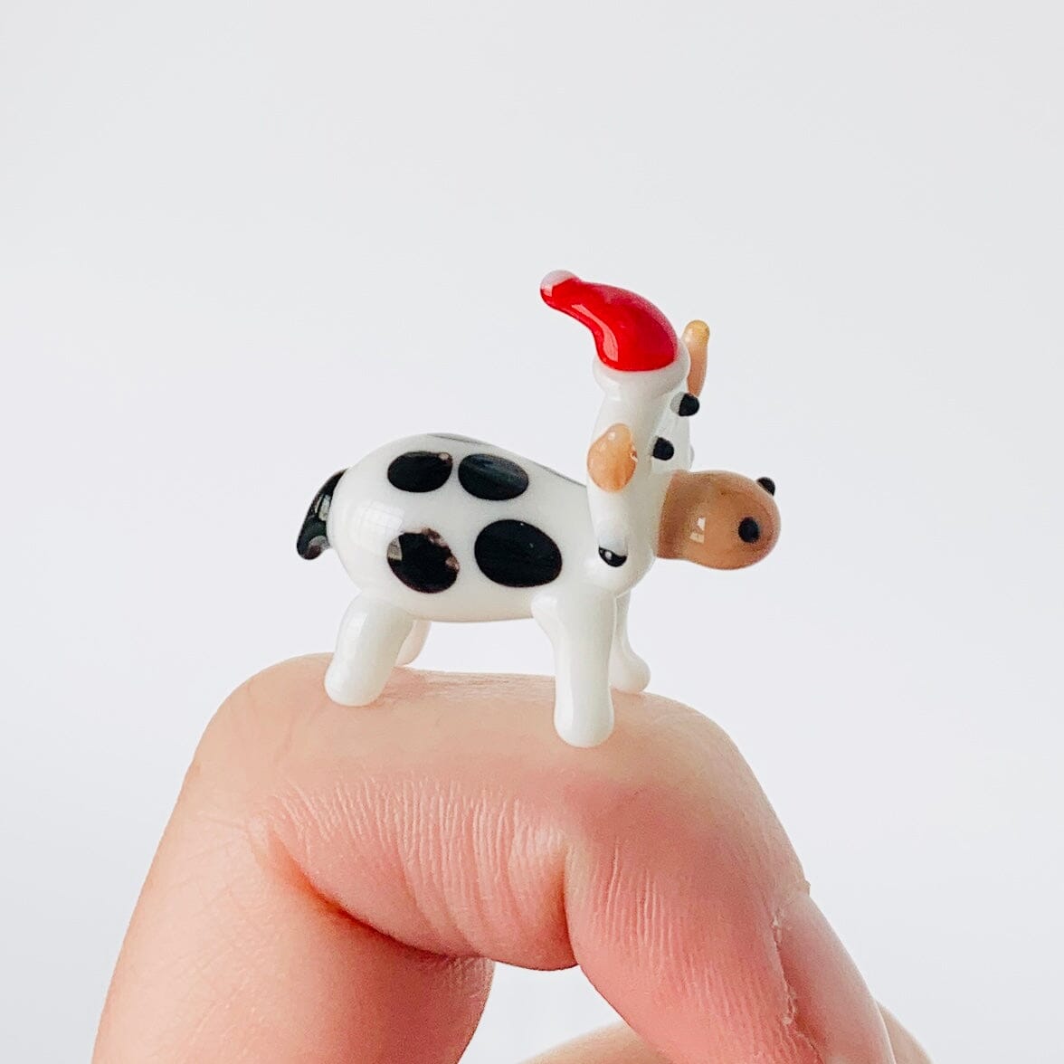 Tiny Glass Santa Cow Miniature GANZ 