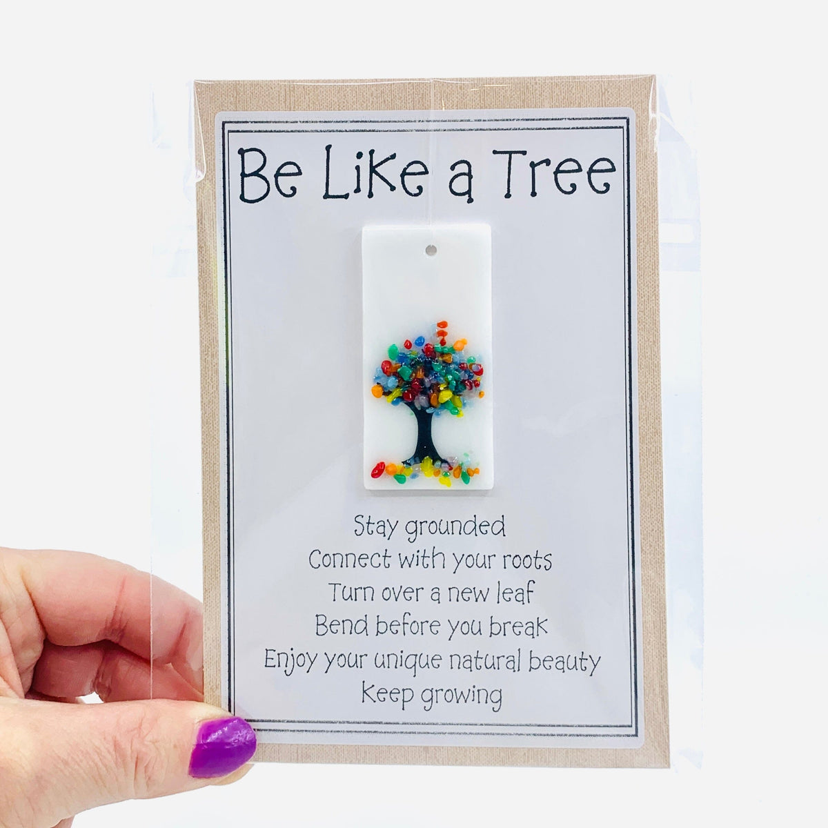 Fused Glass "Be Like a Tree” Suncatcher 29 Decor Glimmer Glass Gifts 