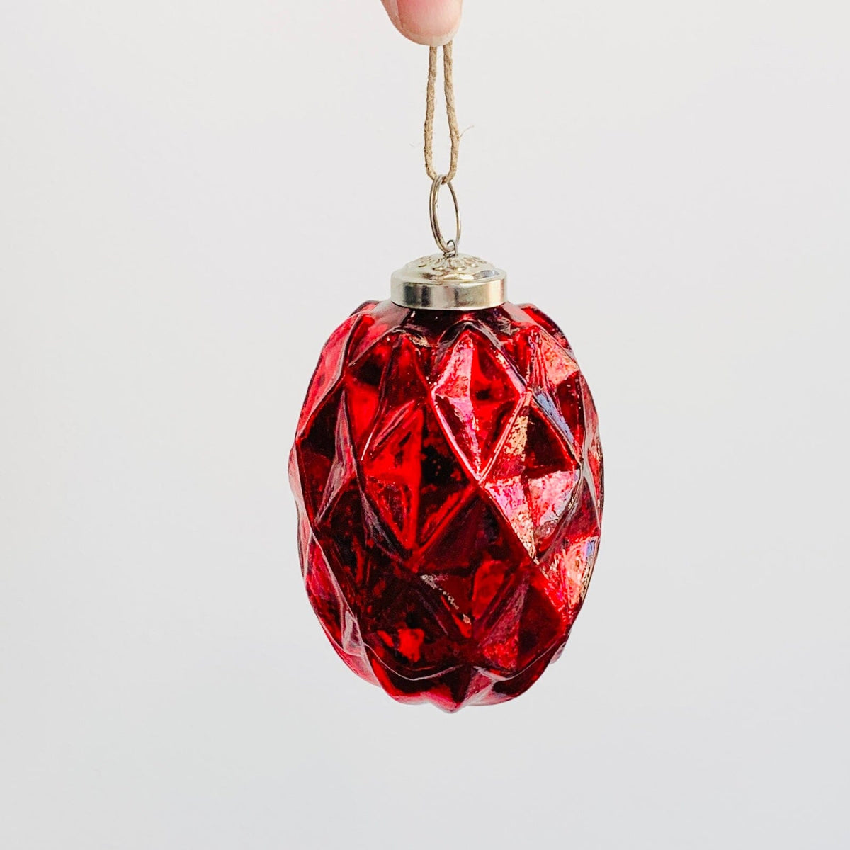 Glass Faceted Oval Ornament 43, Red Ornament India House Brass 